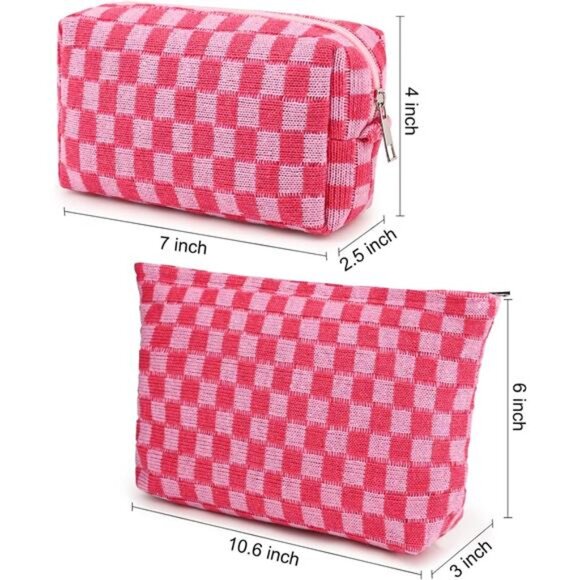 2 Pieces Makeup Bag Large Checkered Cosmetic Bags Travel Toiletry Organizer Set - Picture 3 of 8